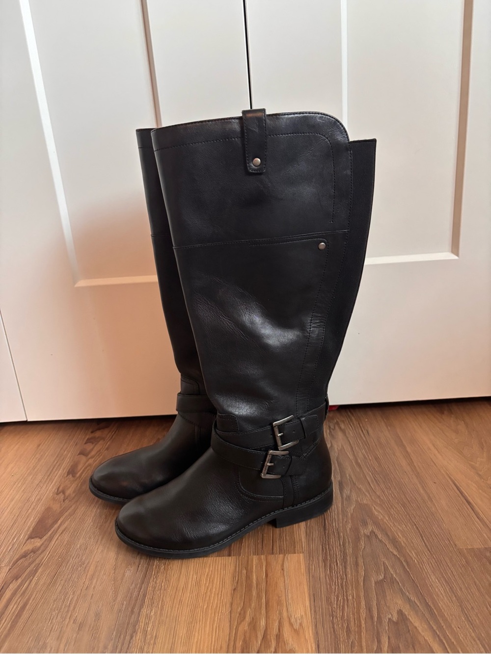 Marc Fisher Black Over-the-Knee Leather Riding Boots with Buckles